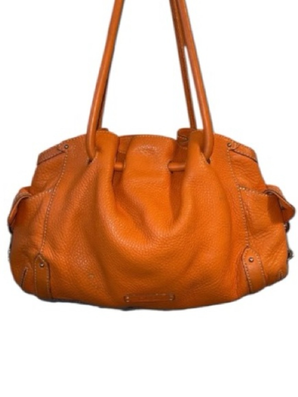 Cole Haan Orange Pebbled Leather Loop Shoulder Bag. Soft and Scrunchy! Vibrant. - Picture 4 of 8